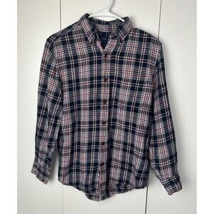 Saddlebred Mens Button Down Plaid Long Sleeve Flannel Shirt Pocket Blue Red Sz S